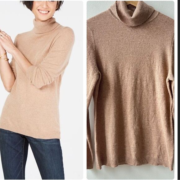Charter Club Light Brown 100% Cashmere Turtle neck Long Sleeve sweater Size M - Picture 1 of 4